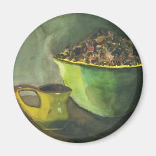Steaming Morning Cup of Coffee Bowl Coffee Beans Magnet