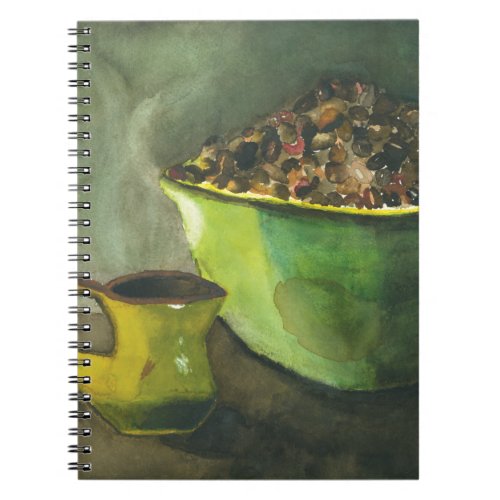 Steaming Morning Cup of Coffee Bowl Coffee Beans Notebook