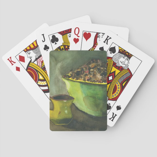Steaming Morning Cup of Coffee Bowl Coffee Beans Poker Cards (Back)