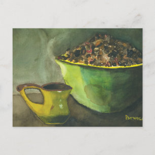 Steaming Morning Cup of Coffee Bowl Coffee Beans Postcard