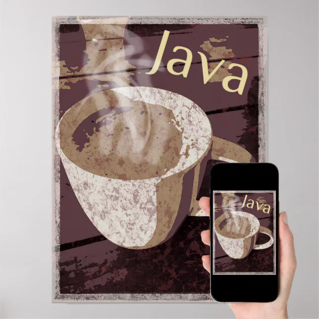 Steaming Rustic Java Mug Poster | Zazzle