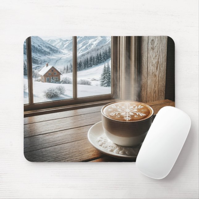 Steaming Snowflake Latte By Winter Window Mouse Pad (With Mouse)