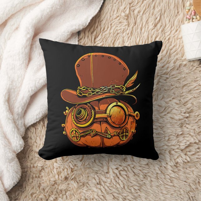 Steampumpkin Victorian Halloween Collection Throw Pillow (Blanket)