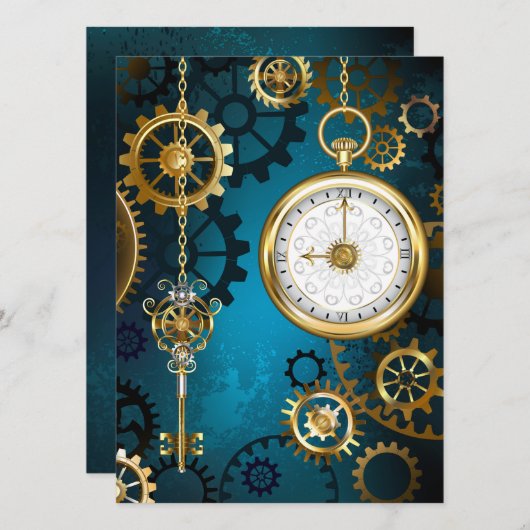 Steampun turquoise Background with Gears (Front/Back)