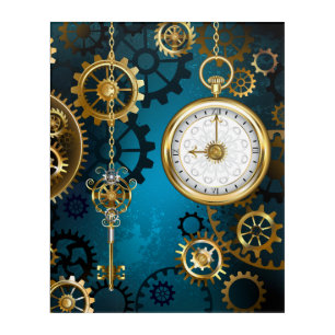 Steampun turquoise Background with Gears Acrylic Print