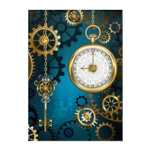 Steampun turquoise Background with Gears Acrylic Print