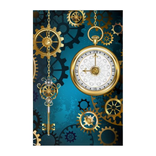 Steampun turquoise Background with Gears Acrylic Print