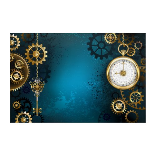 Steampun turquoise Background with Gears Acrylic Print