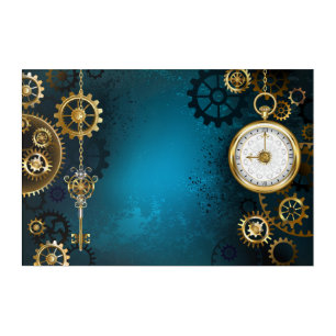 Steampun turquoise Background with Gears Acrylic Print