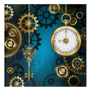 Steampun turquoise Background with Gears Acrylic Print