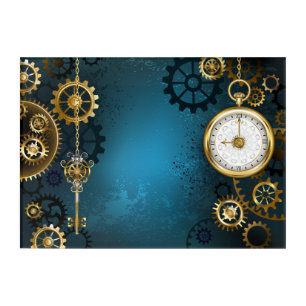 Steampun turquoise Background with Gears Acrylic Print