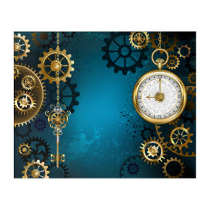Steampun turquoise Background with Gears Acrylic Print