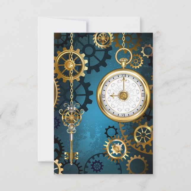 Steampun turquoise Background with Gears Announcement (Front)