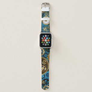 Steampun turquoise Background with Gears Apple Watch Band