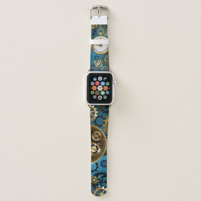 Steampun turquoise Background with Gears Apple Watch Band (Front)