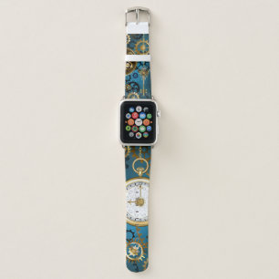 Steampun turquoise Background with Gears Apple Watch Band