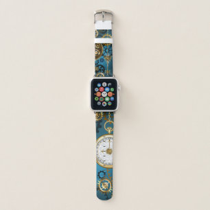 Steampun turquoise Background with Gears Apple Watch Band