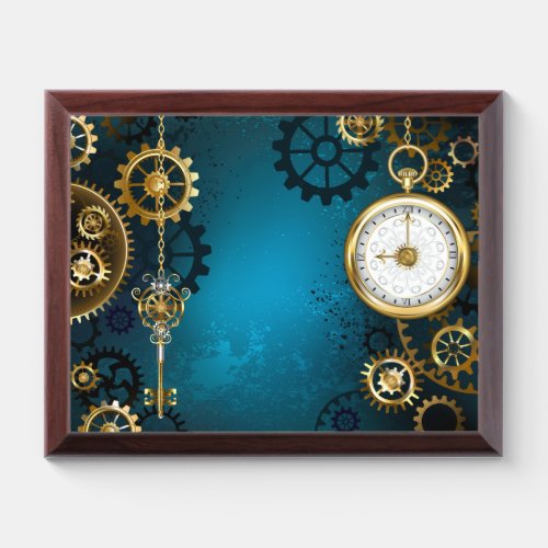 Steampun turquoise Background with Gears Award Plaque