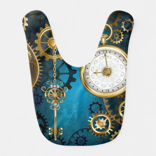 Steampun turquoise Background with Gears Baby Bib