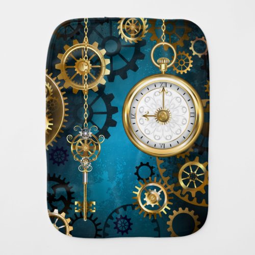 Steampun turquoise Background with Gears Baby Burp Cloth