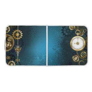 Steampun turquoise Background with Gears Beer Pong Table