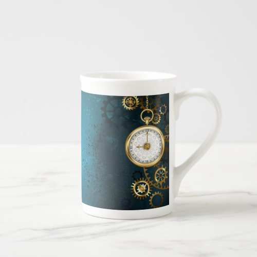 Steampun turquoise Background with Gears Bone China Mug