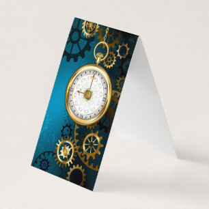 Steampun turquoise Background with Gears Business Card