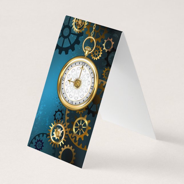 Steampun turquoise Background with Gears Business Card (Back)