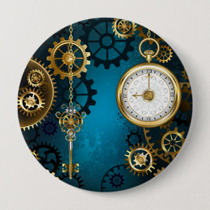 Steampun turquoise Background with Gears Button