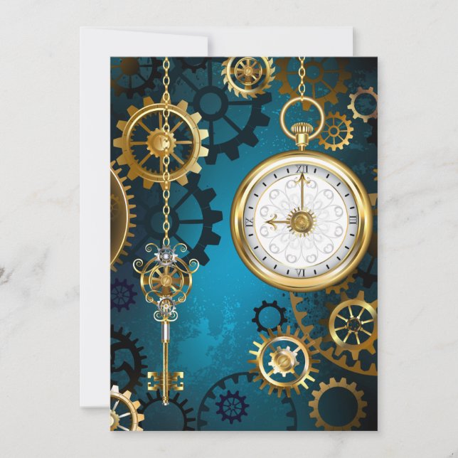 Steampun turquoise Background with Gears Card (Front)