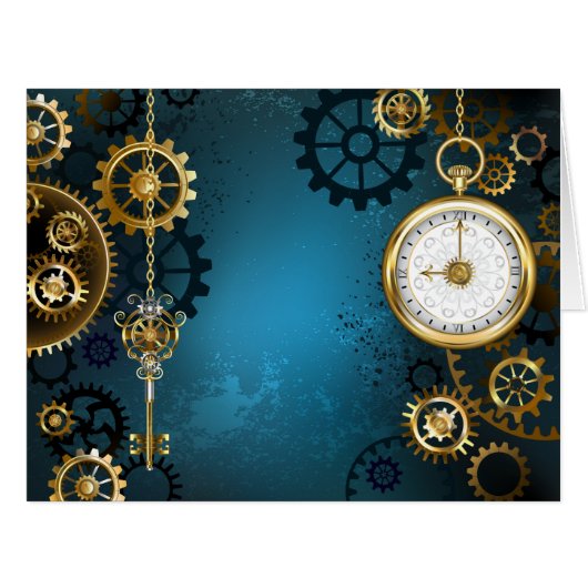 Steampun turquoise Background with Gears Cards (Front Horizontal)