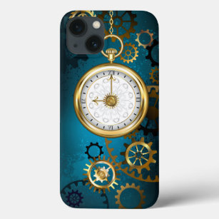 Steampun turquoise Background with Gears iPhone 13 Case