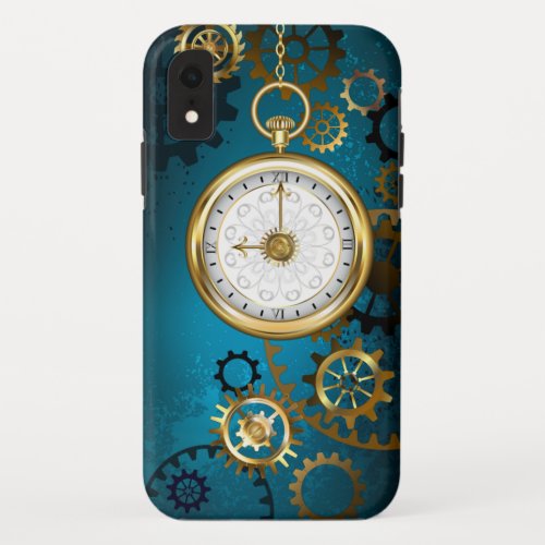 Steampun turquoise Background with Gears iPhone XR Case