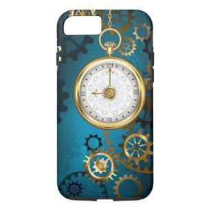 Steampun turquoise Background with Gears iPhone 8/7 Case