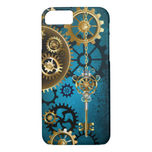 Steampun turquoise Background with Gears iPhone 8/7 Case