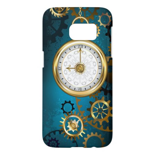 Steampun turquoise Background with Gears Samsung Galaxy S7 Case