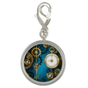 Steampun turquoise Background with Gears Charm