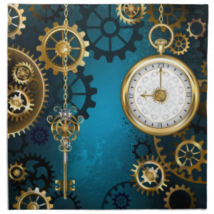 Steampun turquoise Background with Gears Cloth Napkin