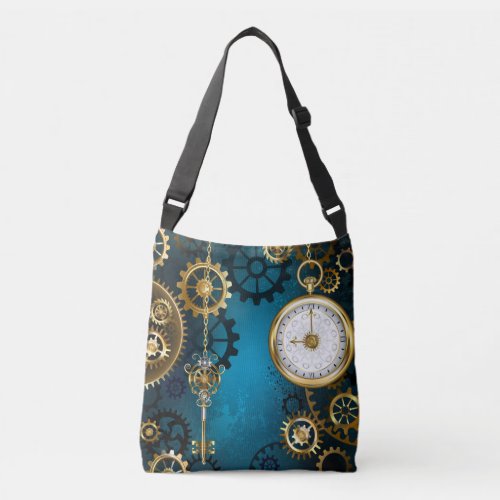 Steampun turquoise Background with Gears Crossbody Bag