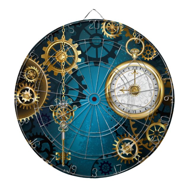Steampun turquoise Background with Gears Dart Board (Front)