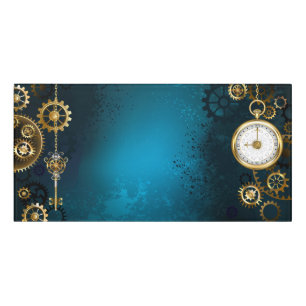 Steampun turquoise Background with Gears Door Sign