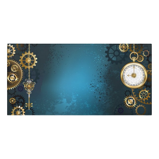 Steampun turquoise Background with Gears Door Sign (Classic Front)