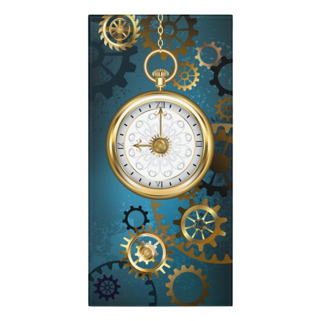 Steampun turquoise Background with Gears Door Sign (Classic Front Vert)