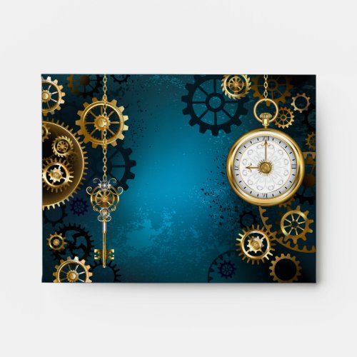 Steampun turquoise Background with Gears Envelope