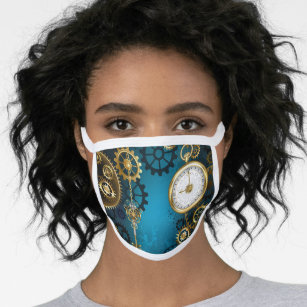 Steampun turquoise Background with Gears Face Mask