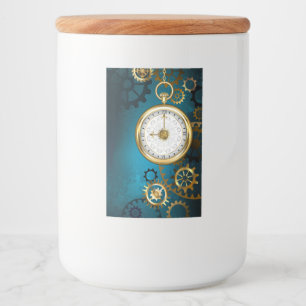Steampun turquoise Background with Gears Food Label