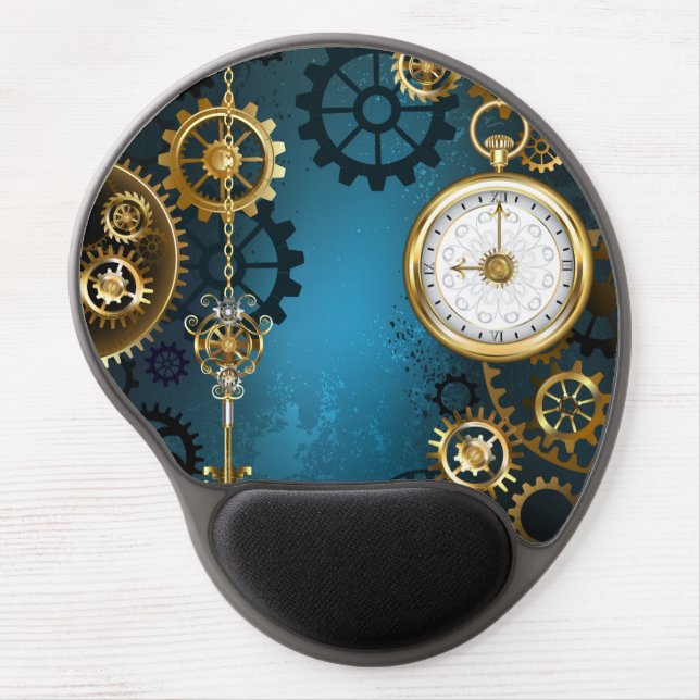 Steampun turquoise Background with Gears Gel Mouse Pad (Front)
