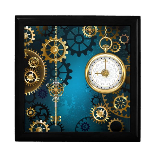 Steampun turquoise Background with Gears Gift Box (Front)