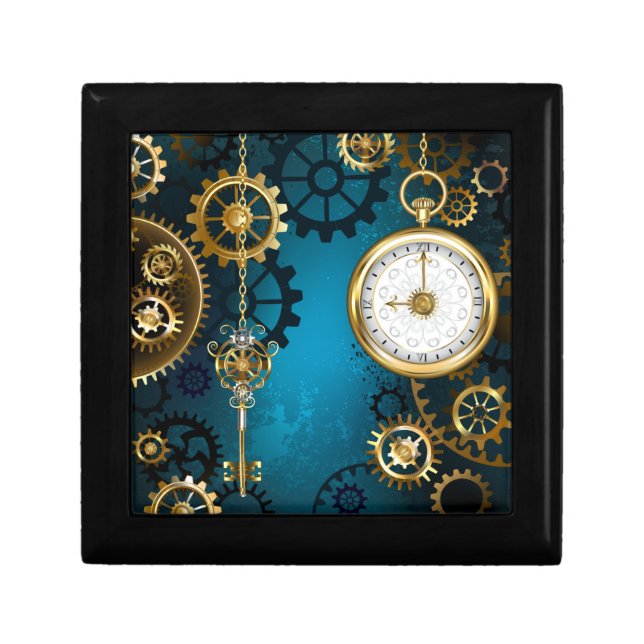 Steampun turquoise Background with Gears Gift Box (Front)