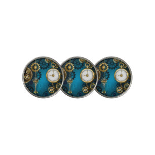 Steampun turquoise Background with Gears Golf Ball Marker